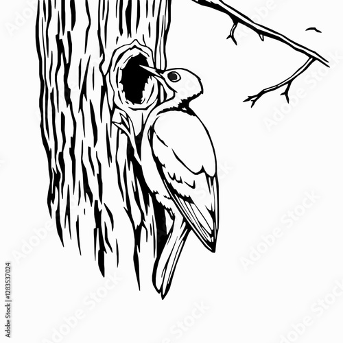 Woodpecker Outline Icon, Black Stroke, Editable Vector, Wildlife Illustration,