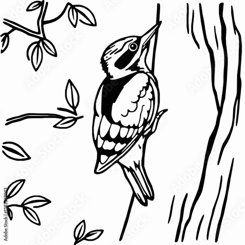 Woodpecker Outline Icon, Black Stroke, Editable Vector, Wildlife Illustration