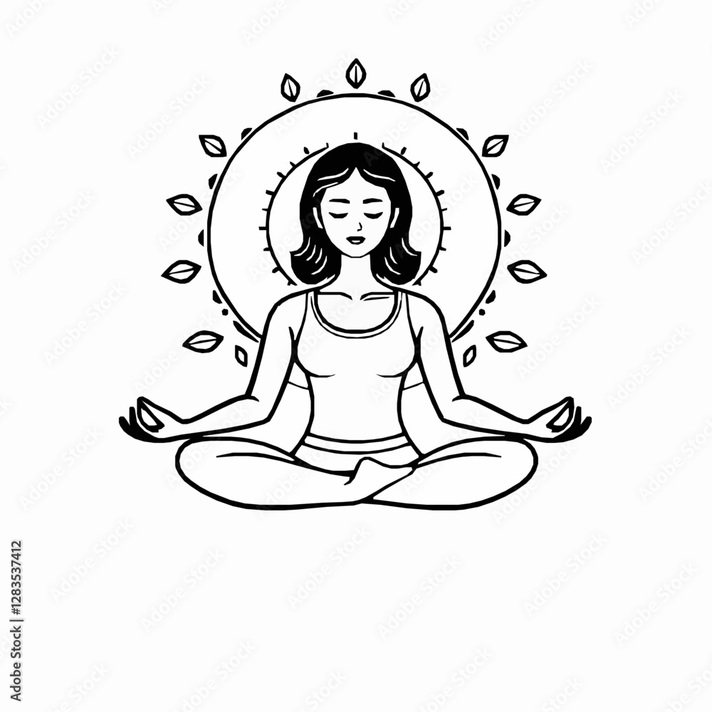 Yoga & Meditation Outline Icon, Wellness Vector, Editable Stroke, Minimalist Black Yoga & Meditation Outline Icon, Wellness Vector, Editable Stroke, Minimalist Black