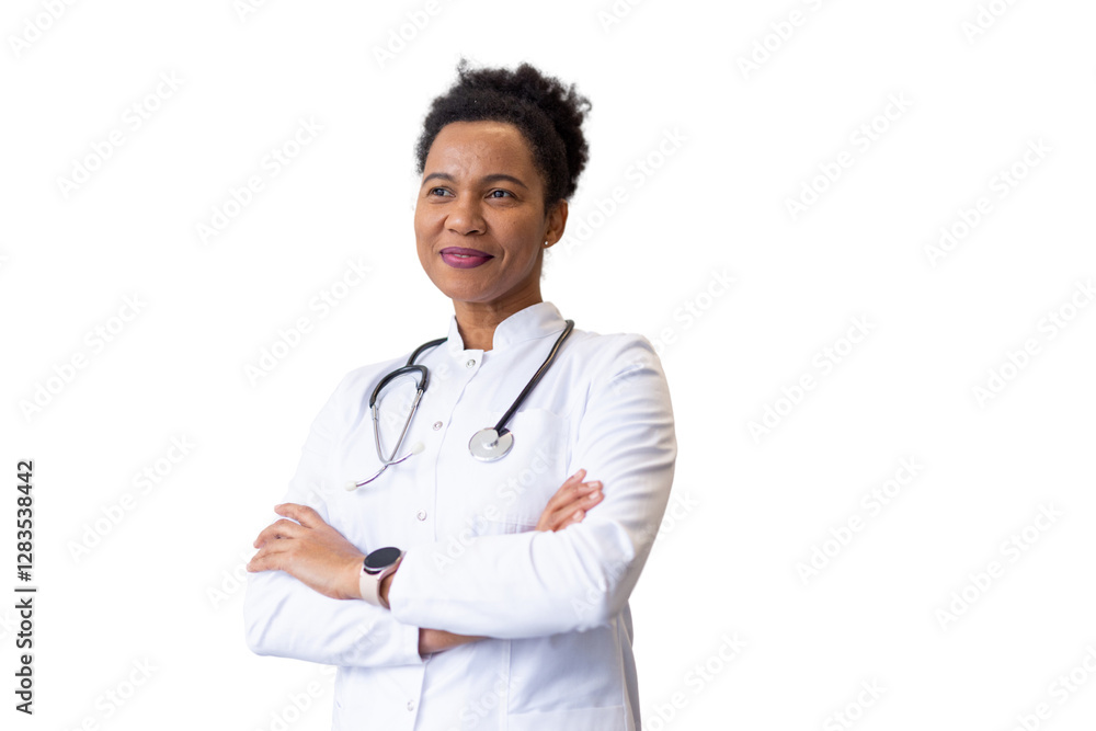 Skilled African American healthcare professional in a lab coat Skilled African American healthcare professional in a lab coat