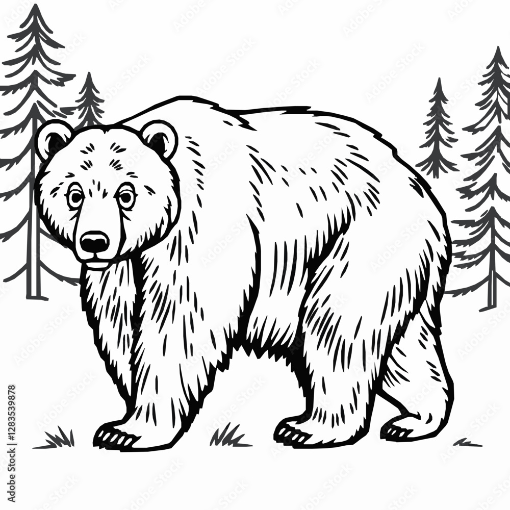 Obraz premium Bear Outline Icon, Strong Forest Animal Vector, Editable Stroke, Black Isolated Design