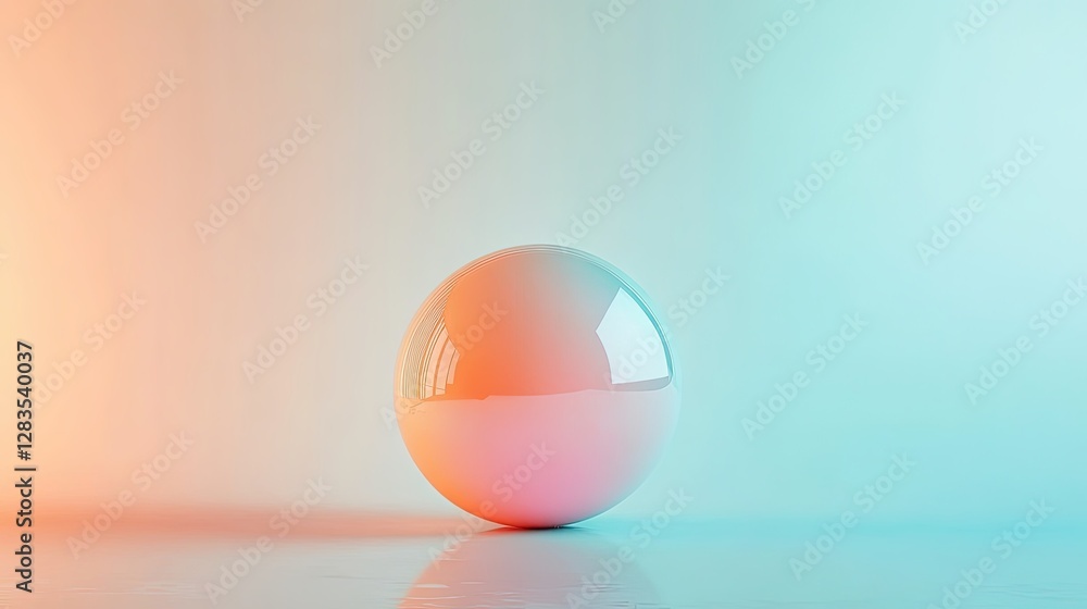 A soft-colored, reflective sphere rests on a smooth surface, blending warm and cool tones for a serene aesthetic. A soft-colored, reflective sphere rests on a smooth surface, blending warm and cool tones for a serene aesthetic.