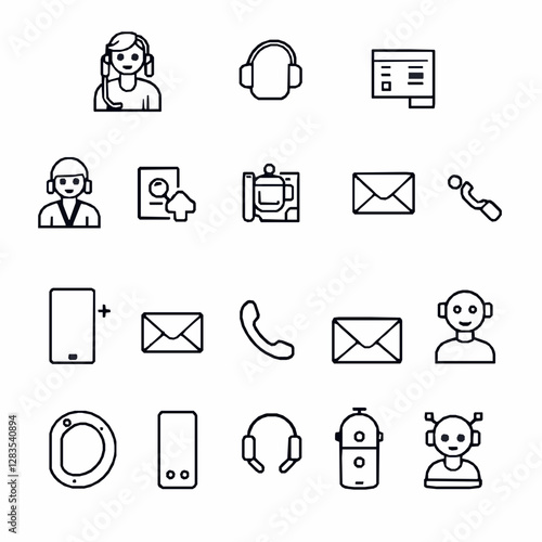 Business Contact Icons, Editable Stroke, Clean Line Art, Communication, Phone, Email, Chat, Support, Vector,