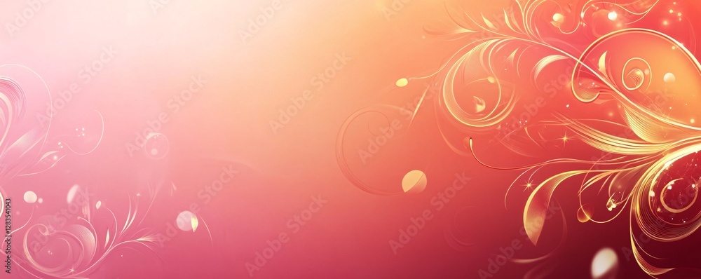 A rose pink background with glowing golden swirl designs near the corners A rose pink background with glowing golden swirl designs near the corners