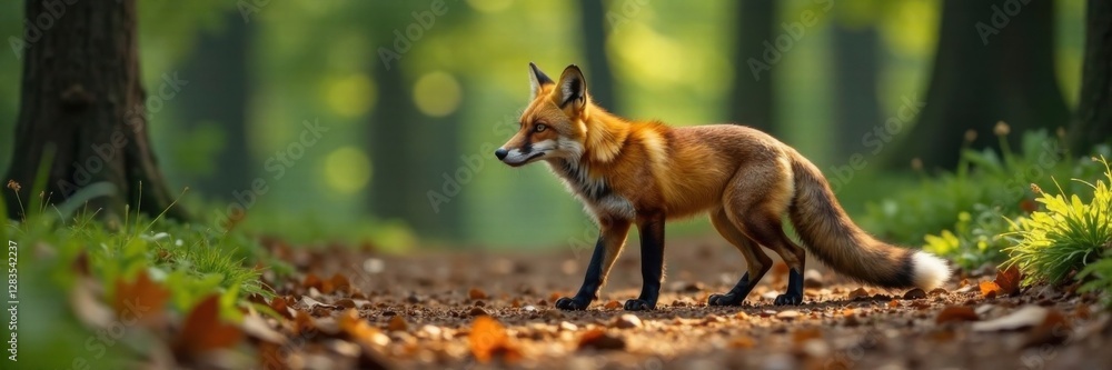Fototapeta premium Fox's sharp right front paw on forest floor, vector fox, paw print, animal prints
