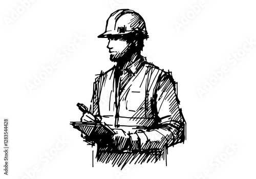 Construction Worker hand drawn sketch illustration vector