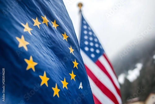 European Union and American USA Flag