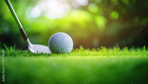 Golf ball resting on grass near the hole or tee