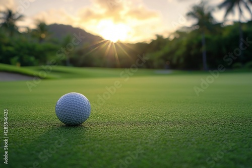 Golf ball resting on grass near the hole or tee