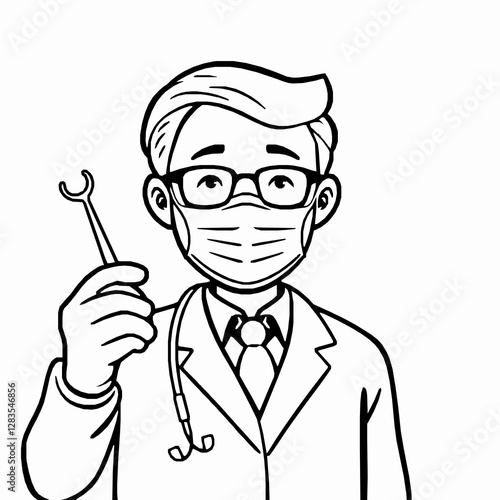 Dentist Outline Icon, Dental Care Vector, Editable Stroke, Minimalist Black Illustrations