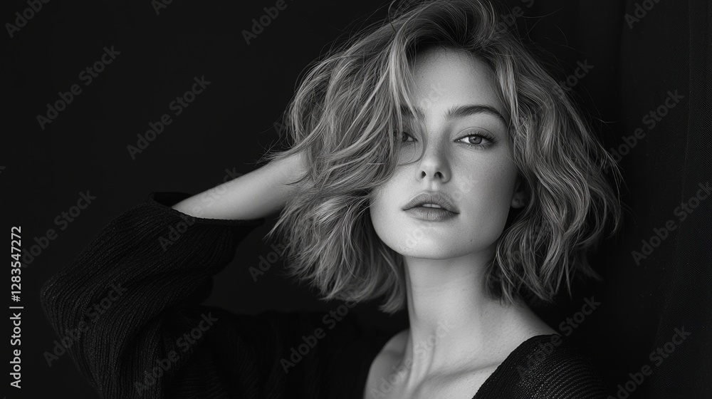 Monochrome Portrait of a Young Woman with Short Hair Monochrome Portrait of a Young Woman with Short Hair