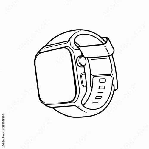 Digital Watch Outline Icon, Modern Timepiece Vector, Editable Stroke, Minimalist Black Illustrations