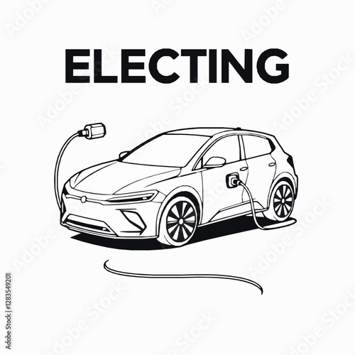 Electric Car Outline Icon, Eco Friendly Vehicle Vector, Editable Stroke, Minimalist Black Design,