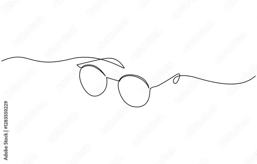 Continuous one line drawing of eyeglasses or sunglasses, Continuous outline of a eyeglasses, Single line drawing of glasses. Vector illustration. Continuous one line drawing of eyeglasses or sunglasses, Continuous outline of a eyeglasses, Single line drawing of glasses. Vector illustration.