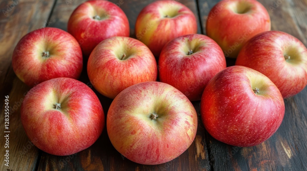 Red apples on rustic wooden table highlighting freshness and texture Red apples on rustic wooden table highlighting freshness and texture