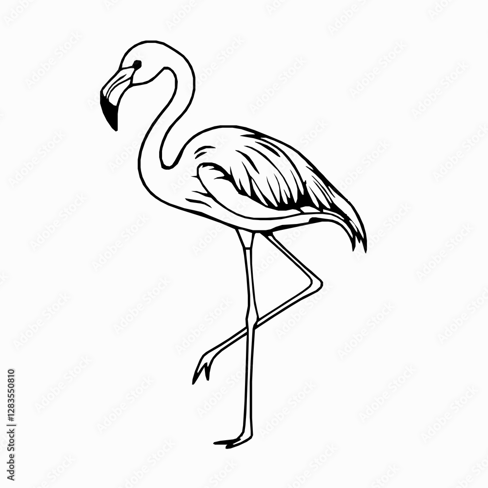 Obraz premium Flamingo Outline Icon, Black Stroke, Editable Vector, Exotic Bird Illustration