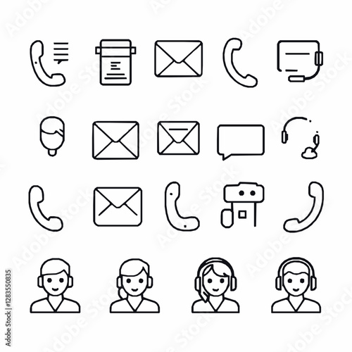 Flat Contact and Support Icons, Editable Stroke, Chat, Email, Call, Customer Service, Help Center, Vector