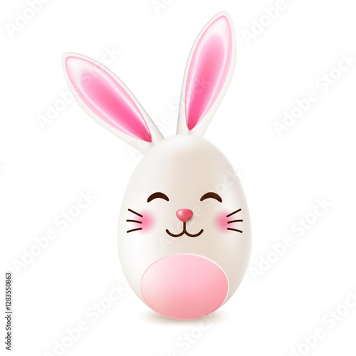 Cute Easter bunny egg with ears and face on a white background.