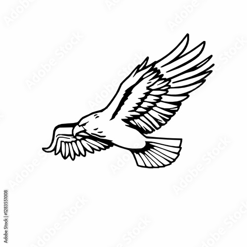 Flying Eagle Outline Icon Isolated, Black Stroke, Editable Vector Illustration,