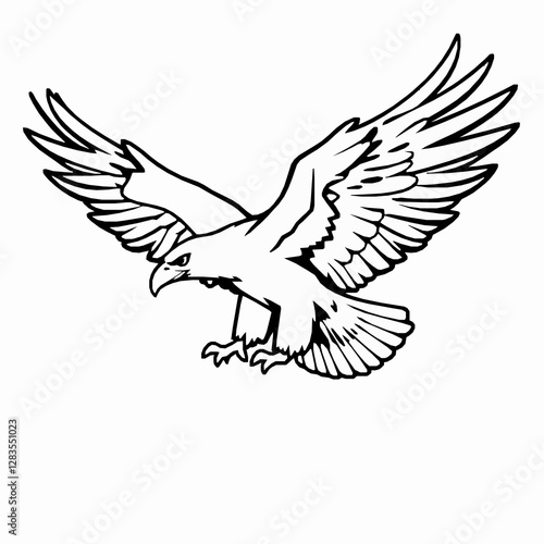 Flying Eagle Outline Icon Isolated, Black Stroke, Editable Vector Illustrations,