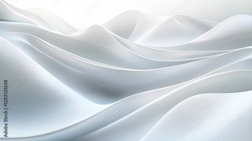 Fototapeta premium Serene abstract white waves background with pale blue gradient copy space. Ideal for minimalist designs, banners, cards, and elegant presentations. Tranquil and airy.