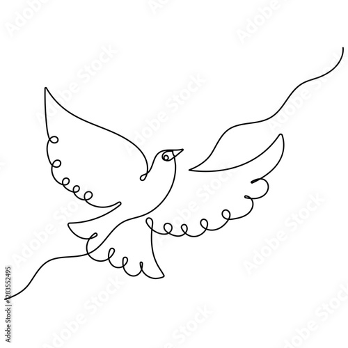 Dove  flying drawing bird  icon  continuous one line drawing  outline vector illustration 