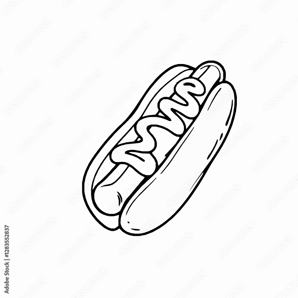 Hot Dog Outline Icon, Black Stroke, Editable Vector, Fast Food Illustration Hot Dog Outline Icon, Black Stroke, Editable Vector, Fast Food Illustration