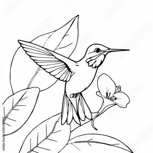 Hummingbird Outline Icon, Black Stroke, Editable Vector, Delicate Bird Illustrations