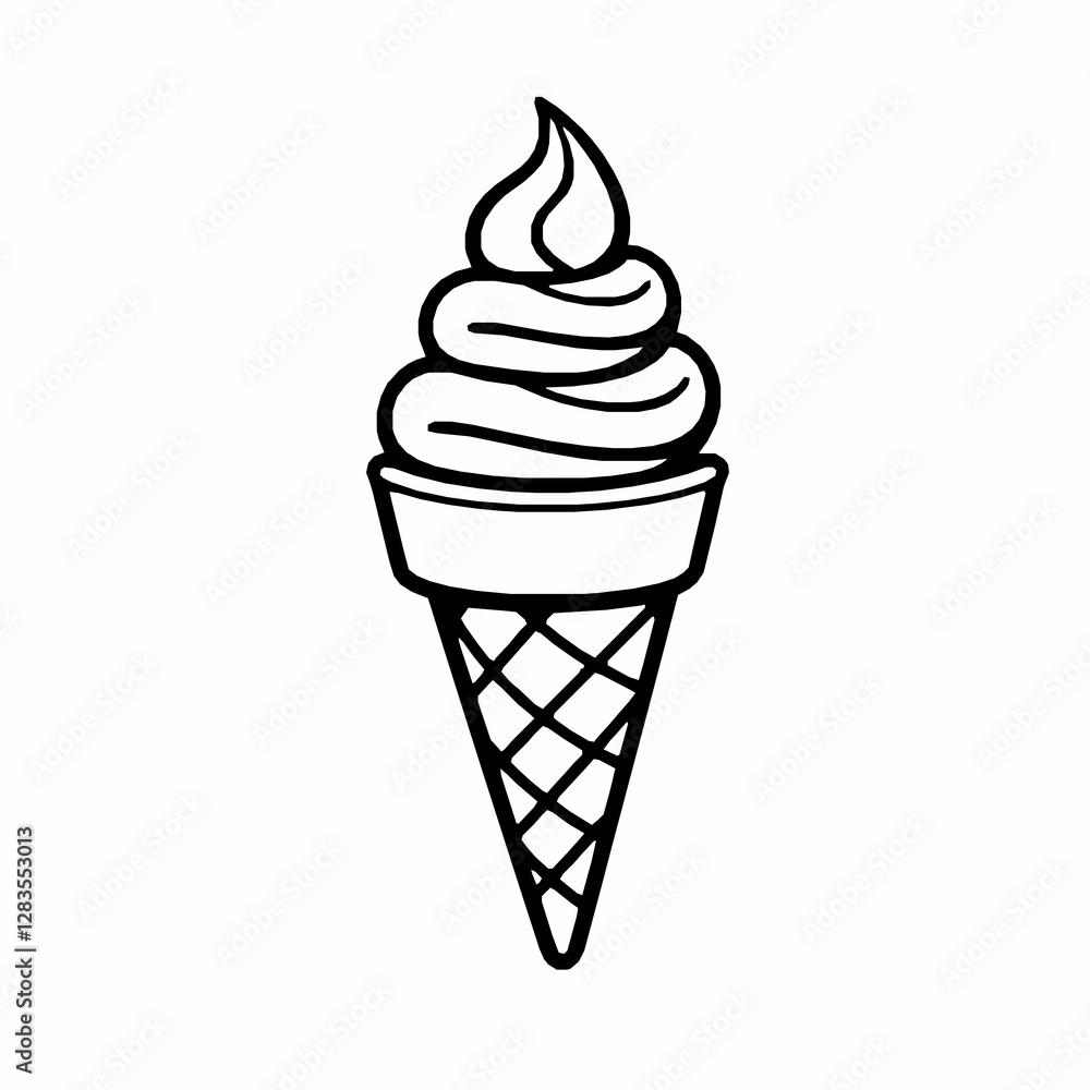 Ice Cream Cone Outline Icon, Black Stroke, Editable Vector Illustration for Summer Dessert, Ice Cream Cone Outline Icon, Black Stroke, Editable Vector Illustration for Summer Dessert,
