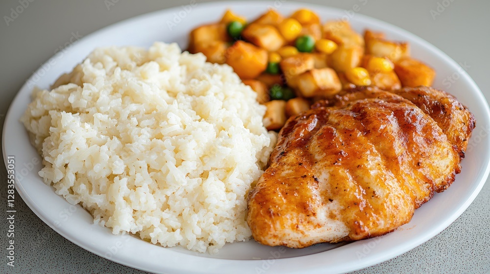 Grilled chicken breast with mashed potatoes and roasted vegetables Grilled chicken breast with mashed potatoes and roasted vegetables