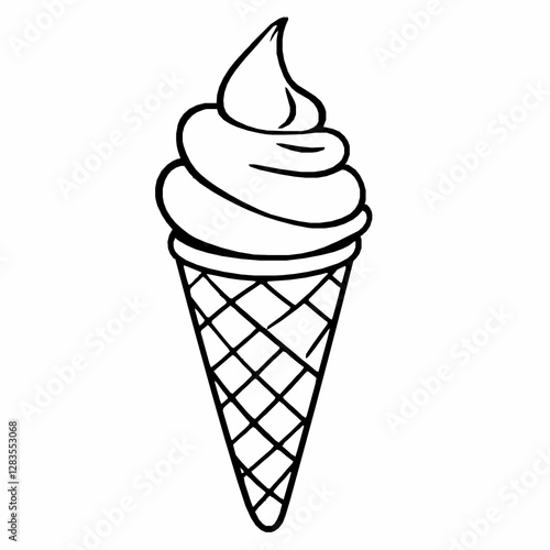 Ice Cream Cone Outline Icon, Black Stroke, Editable Vector Illustration for Summer Dessert