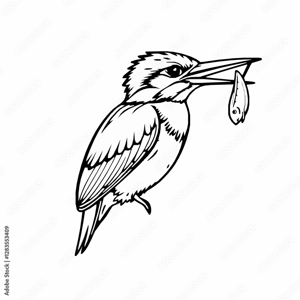 Obraz premium Kingfisher Outline Icon, Black Stroke, Editable Vector, River Bird Design
