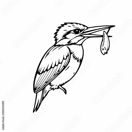 Kingfisher Outline Icon, Black Stroke, Editable Vector, River Bird Design