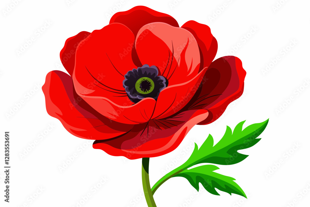 Hyper-Realistic Red Poppy Flower on isolated on white background. vector illustration design Hyper-Realistic Red Poppy Flower on isolated on white background. vector illustration design