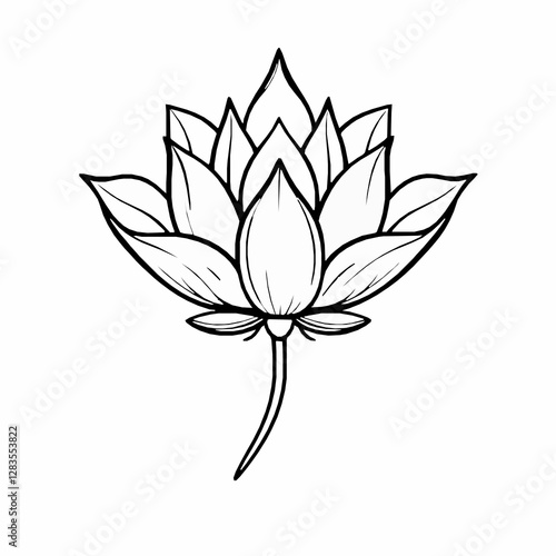 Lotus Flower Outline Icon, Spiritual Nature Vector, Editable Stroke, Minimalist Black Design
