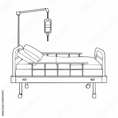 Medical Bed Outline Icon, Patient Care Vector, Editable Stroke, Minimalist Black Illustration