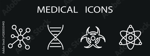 Medical and scientific icons to indicate specific areas of research or warnings. 