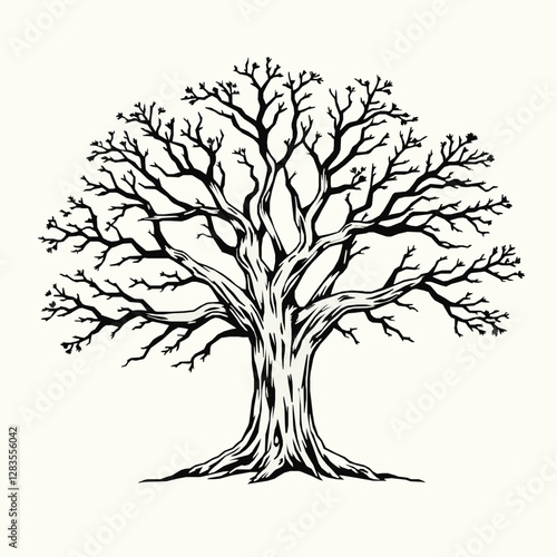 Oak Tree Outline Icon, Nature Vector, Editable Stroke, Black Minimalist Illustrations