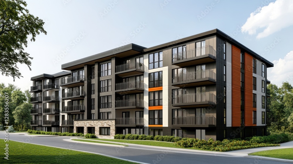 New modern apartment in green area. apartment apartment apartment with flat building exterior. Part of City Real Estate property, condo architecture. Apartment insurance concept. New modern apartment in green area. apartment apartment apartment with flat building exterior. Part of City Real Estate property, condo architecture. Apartment insurance concept.