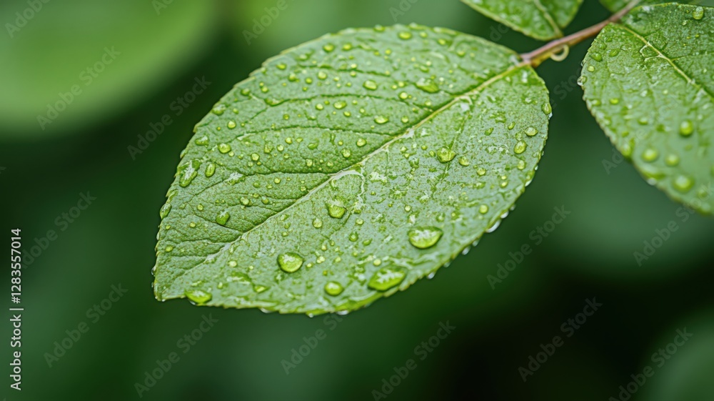 Close Up of Dew Covered Green Leaf Close Up of Dew Covered Green Leaf