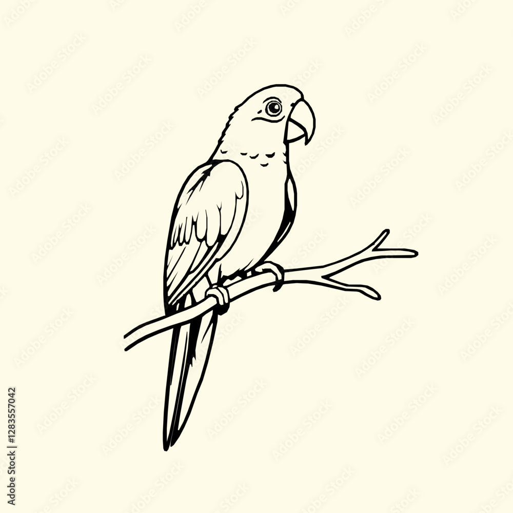 Fototapeta premium Parrot Outline Icon, Exotic Bird Vector, Editable Stroke, Minimalist Black Illustration