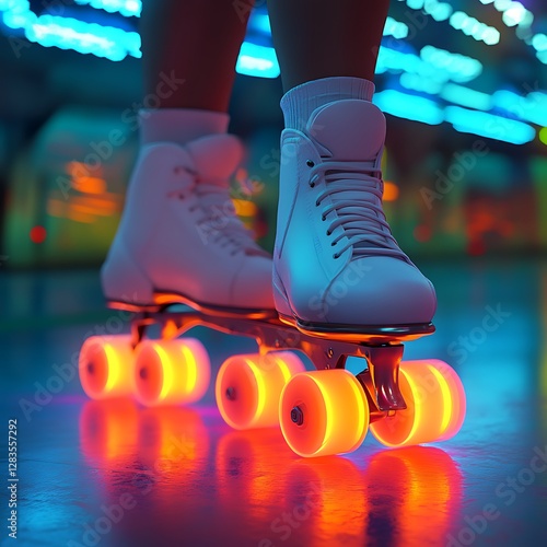 Close-up of White Roller Skate Under Neon Lights