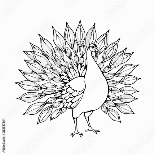 Peacock Outline Icon, Black Stroke, Editable Vector, Elegant Bird Designs