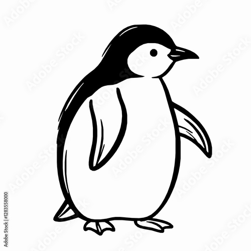 Penguin Outline Icon, Black Stroke, Editable Vector, Arctic Bird Designs