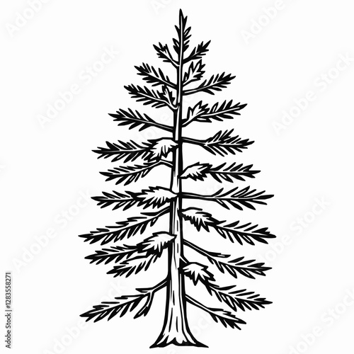 Pine Tree Outline Icon, Evergreen Nature Vector, Editable Stroke, Minimalist Black Design