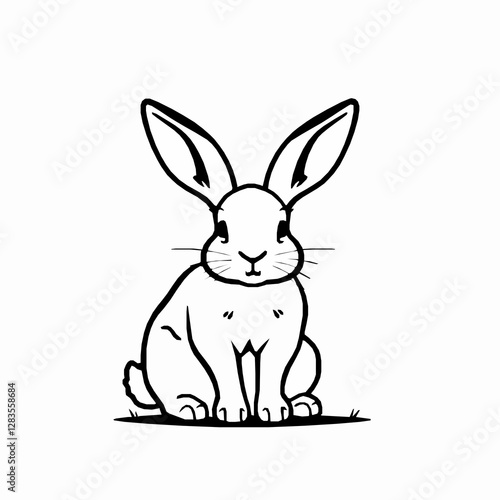 Rabbit Outline Icon, Black Stroke, Editable Vector, Fluffy Pet Illustration