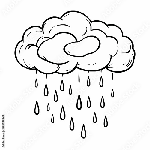 Rain Cloud Outline Icon, Weather Nature Vector, Editable Stroke, Minimalist Black Illustration