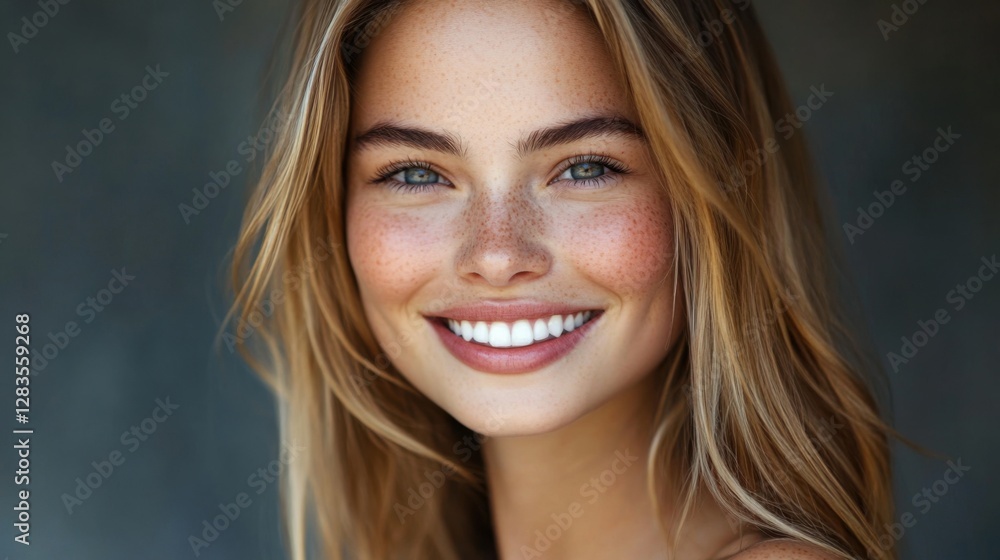 A young woman with long, wavy hair smiles warmly, showcasing healthy skin and bright eyes against a soft, blurred background. A young woman with long, wavy hair smiles warmly, showcasing healthy skin and bright eyes against a soft, blurred background.