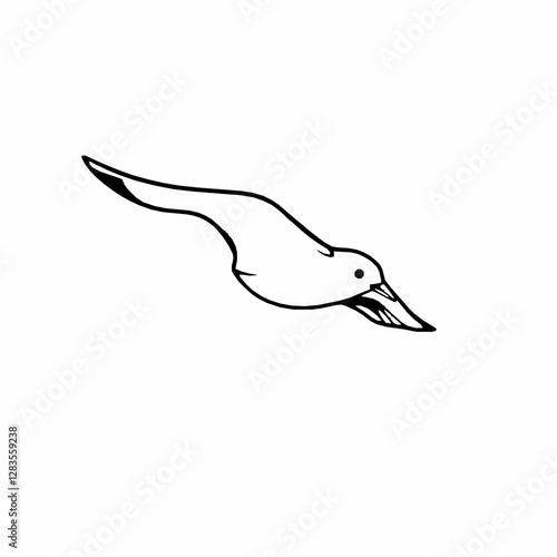 Seagull Outline Icon, Black Stroke, Editable Vector, Coastal Bird Illustrations,