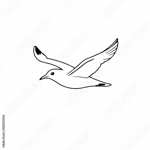 Seagull Outline Icon, Black Stroke, Editable Vector, Coastal Bird Illustrations
